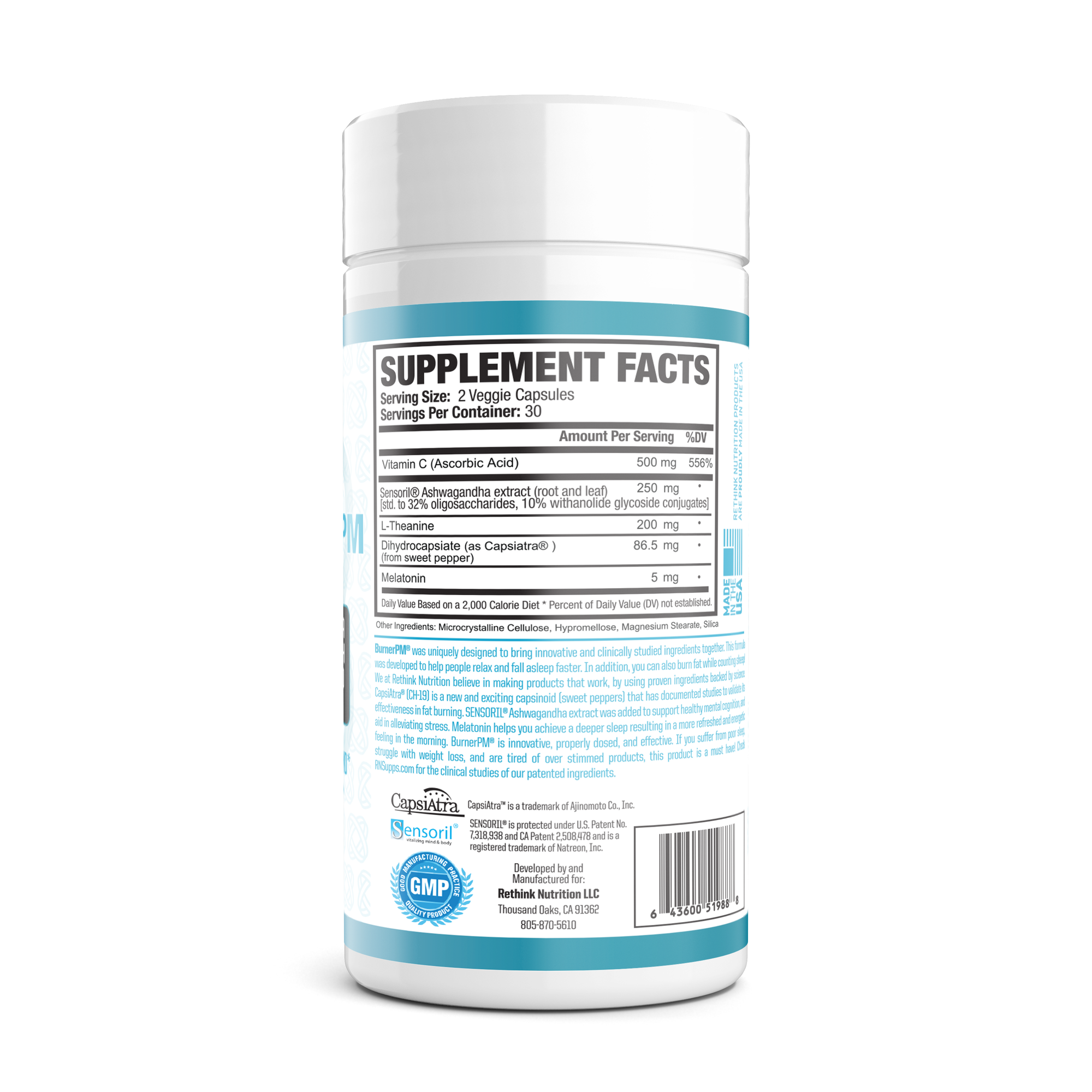 Burner PM - Nighttime Fat Loss, Sleep and Relaxation Formula, 60 Veggie Capsules - Rethink Nutrition