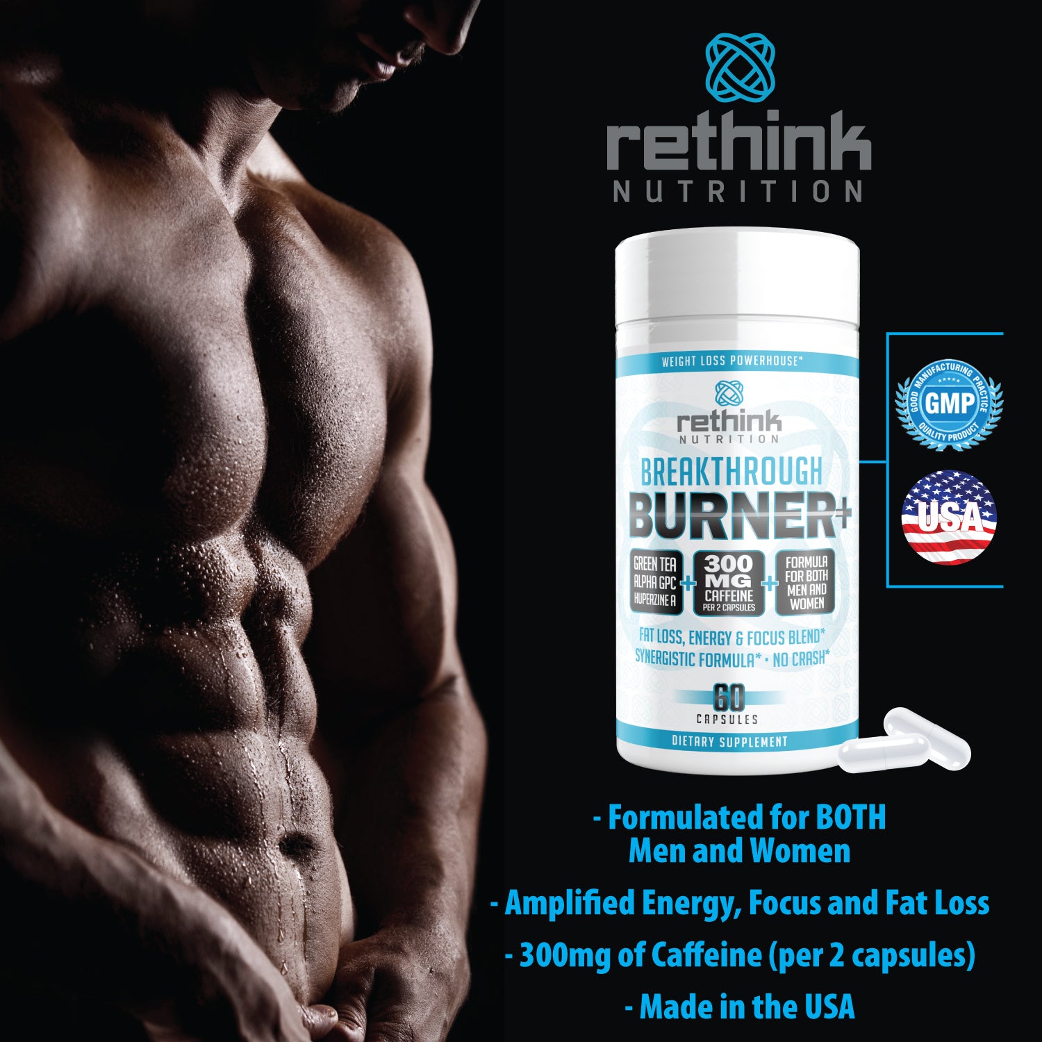 Burner+ - Energy, Focus & Fat Loss Formula, 60 Capsules - Rethink Nutrition