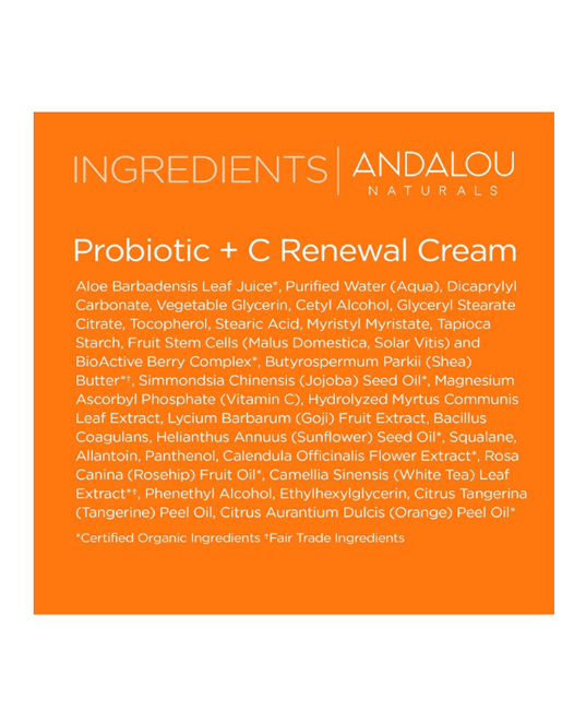 Andalou Naturals | Probiotic + C Renewal Cream (Brightening & Skin Renewal) – 1.7 oz - Rethink Nutrition