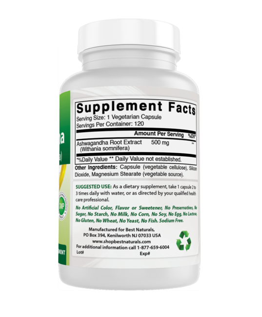 Best Naturals | Ashwagandha 500 mg (Stress Support) – 120 ct - Rethink Nutrition