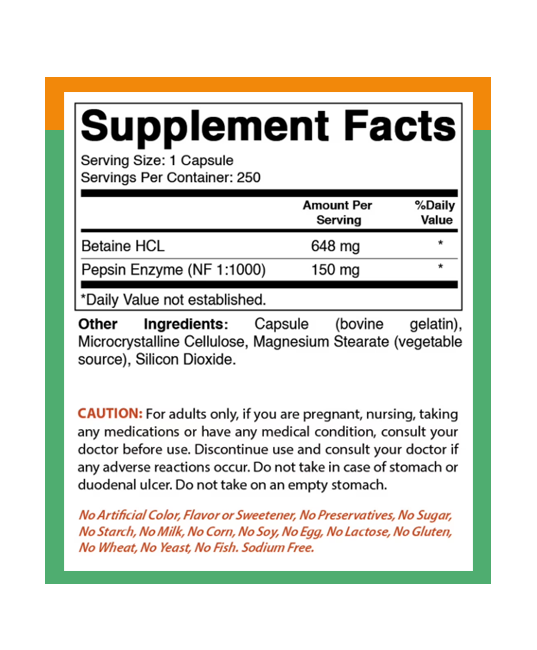 Best Naturals | Betaine HCI 648 mg (Stomach Acid & Digestive Support) – 250 ct - Rethink Nutrition