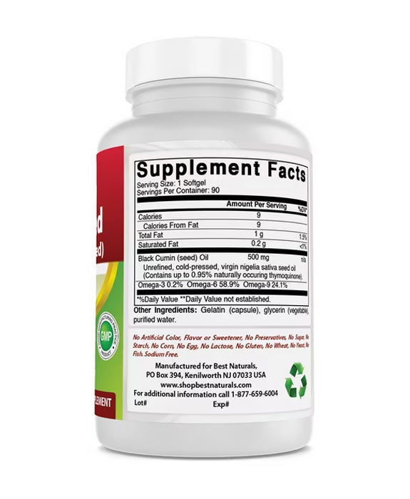 Best Naturals | Black Seed Oil (500 mg) – 90 Softgels
