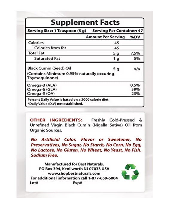 Best Naturals | Black Seed Oil (Cold-Pressed Liquid) – 8 fl oz