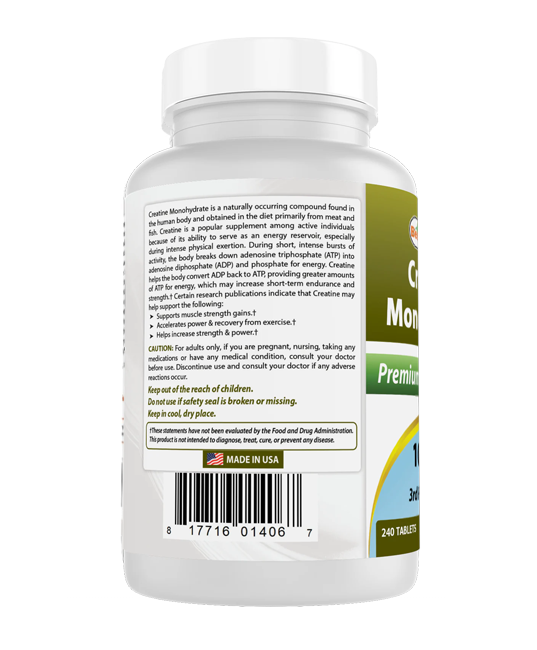 Best Naturals | Creatine Monohydrate 1000 mg (Strength &amp; Recovery Support) – 240 Tablets