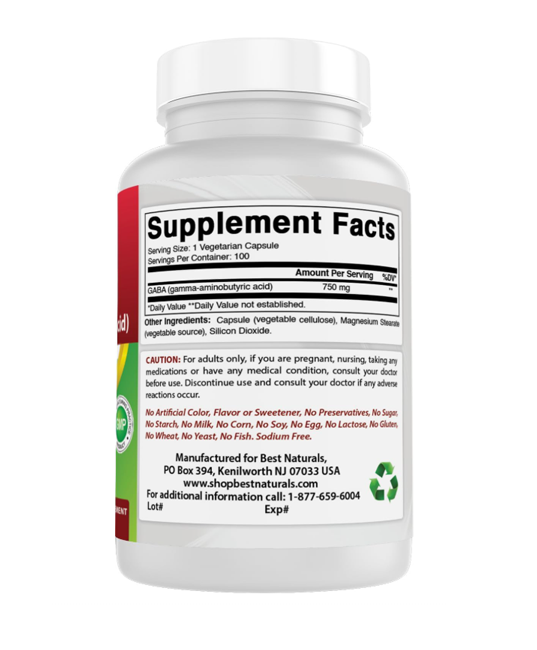 Best Naturals | GABA 750 mg (Calm & Relaxation Support) – 100 ct - Rethink Nutrition