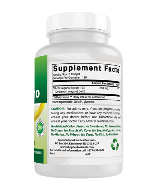 Best Naturals | Oregano Oil 250 mg (Immune & Gut Support) – 120 ct - Rethink Nutrition