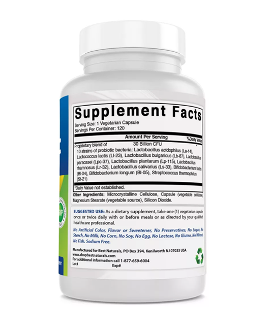 Best Naturals | Probiotic 10 30 Billion CFU (Digestive & Gut Health Support) – 120 ct - Rethink Nutrition