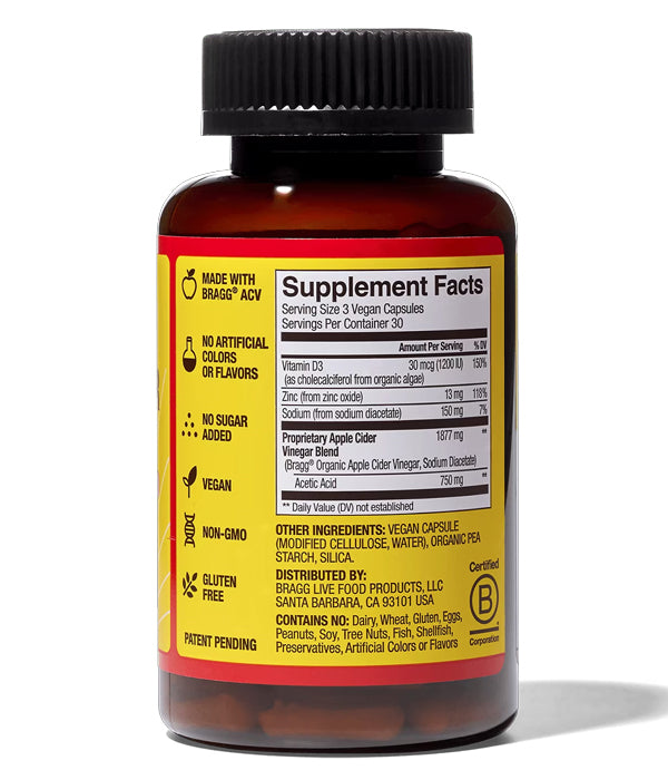 Bragg | Apple Cider Vinegar Supplement (Daily Wellness Support) – 90 Capsules