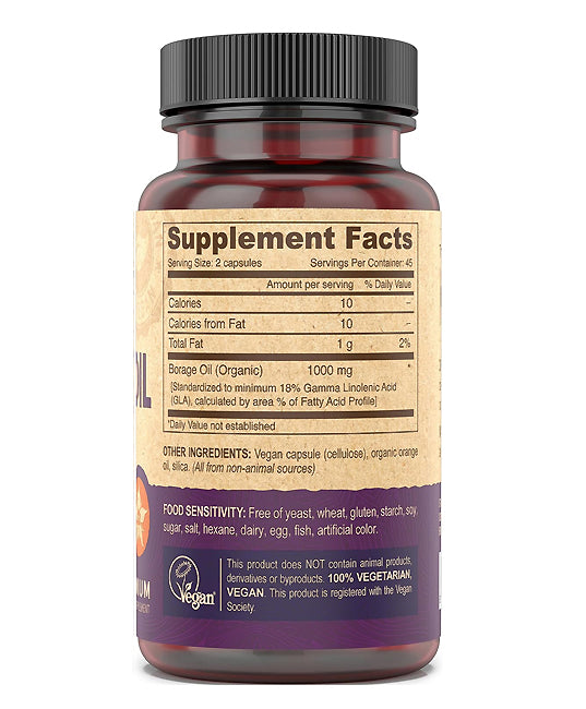 DEVA | Vegan Borage Oil 500 mg (Essential Fatty Acid Support) – 90 Capsules