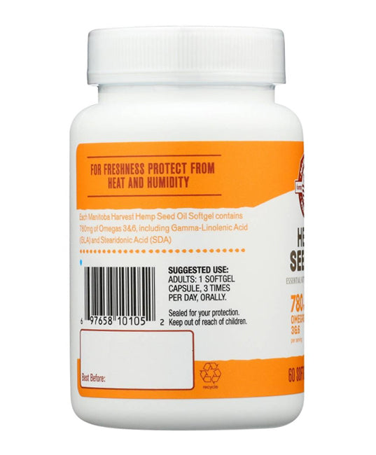 Manitoba Harvest | Hemp Seed Oil (Plant-Based Omega 3 &amp; 6 Support) – 60 Softgels - Rethink Nutrition