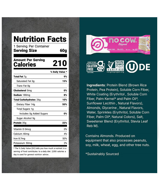 No Cow Bar | Birthday Cake Protein Bars – 12 Count