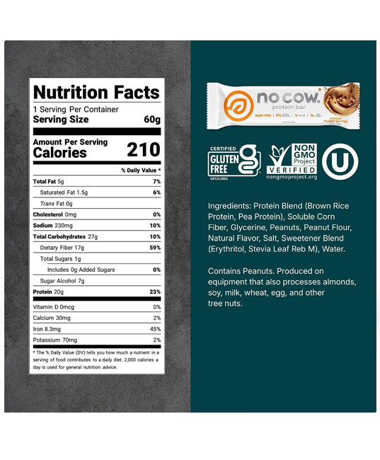 No Cow Bar | Chunky Peanut Butter Protein Bars – 12 Count