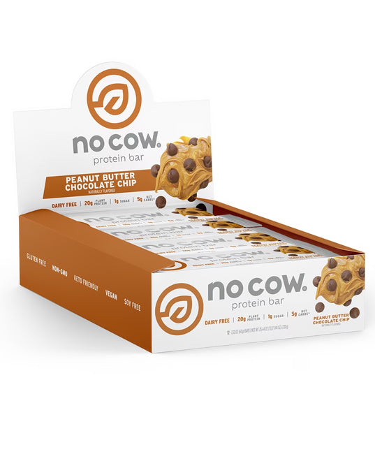 No Cow Bar | Peanut Butter Chocolate Chip Protein Bars – 12 Count