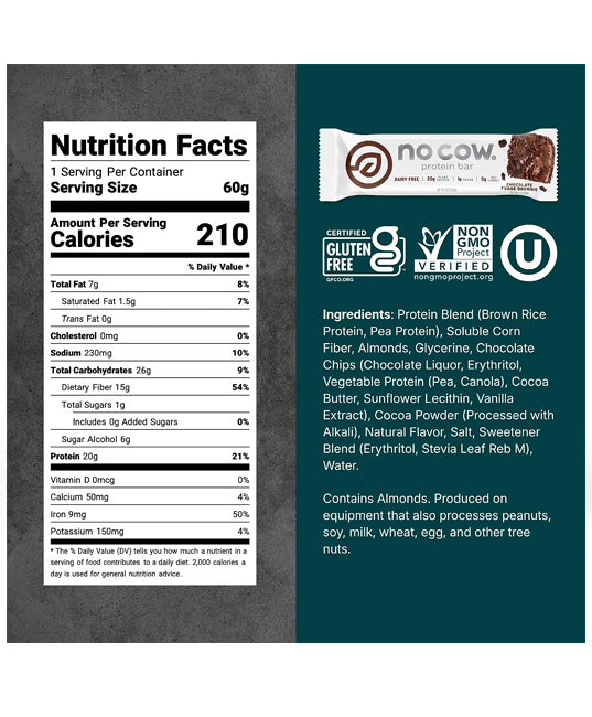 No Cow Bar | Chocolate Fudge Brownie Protein Bars – 12 Count