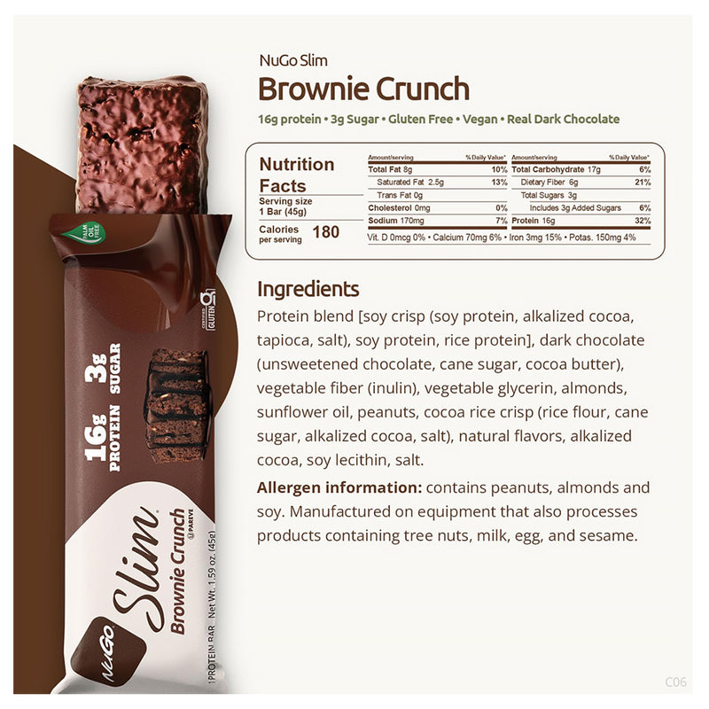 NuGo | Slim Brownie Crunch Protein Bars – 12 Count - Rethink Nutrition