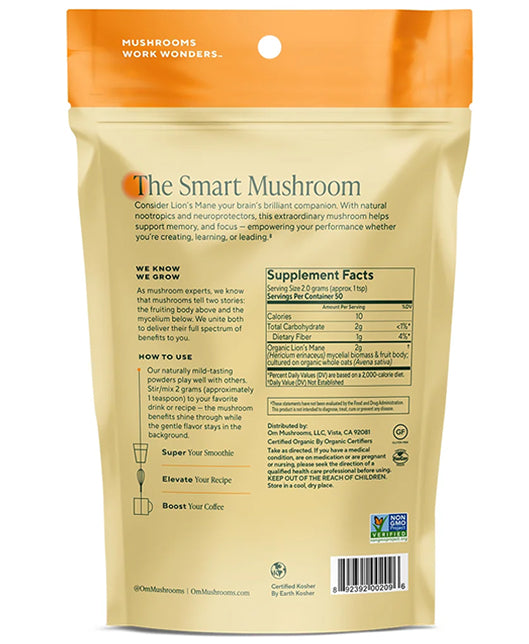 OM Mushroom | Lion's Mane Mushroom Powder (Focus &amp; Cognitive Wellness) – 3.5 oz - Rethink Nutrition