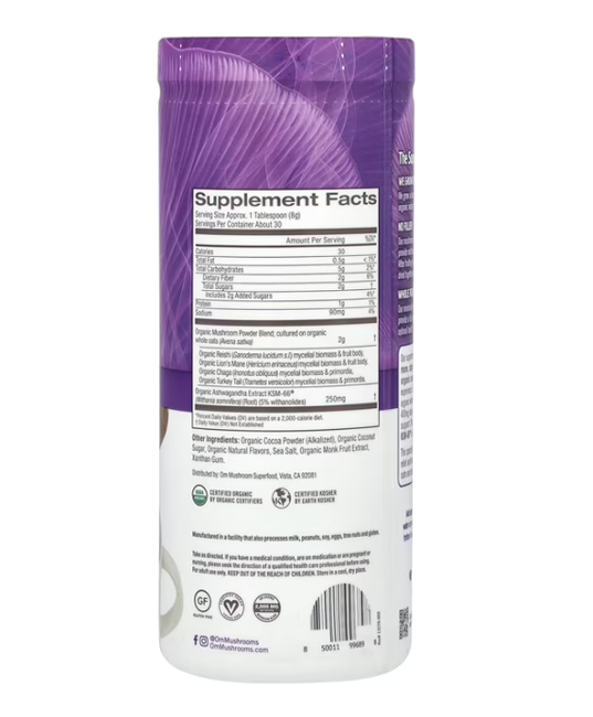 OM Mushroom | Hot Chocolate Blend (Calm & Stress Support) – 8.47 oz - Rethink Nutrition