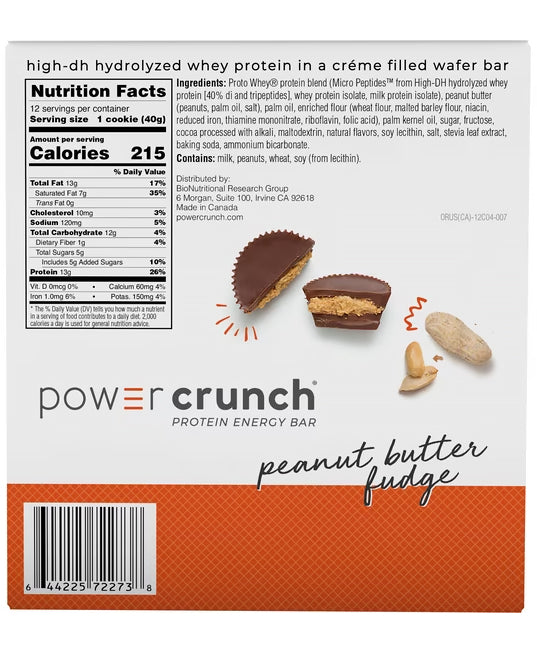 Power Crunch | Peanut Butter Fudge Protein Wafer Bars – 12 Count