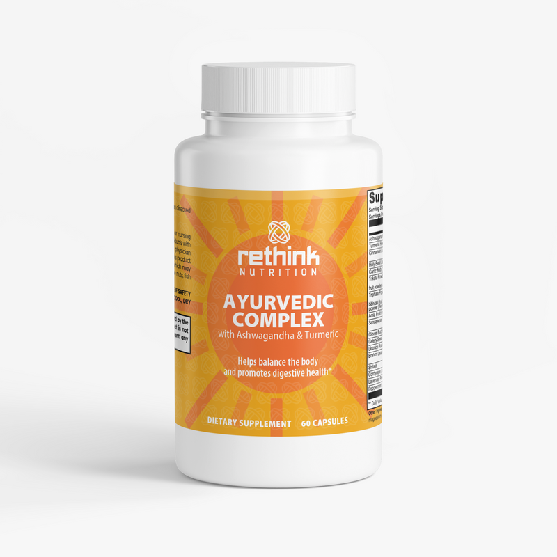 Ayurvedic Complex – Herbal Mood & Stress Support with Ashwagandha, Bacopa & Turmeric - Rethink Nutrition