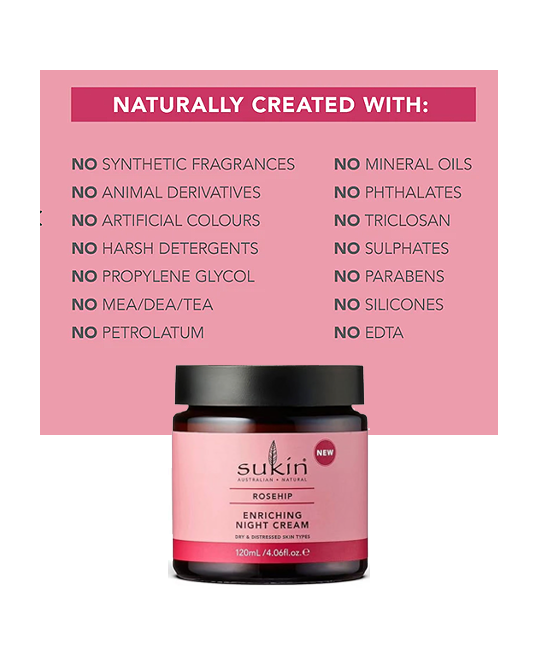 Sukin | Rose Hip Enriching Night Cream (Overnight Repair & Hydration) – 4.06 oz - Rethink Nutrition