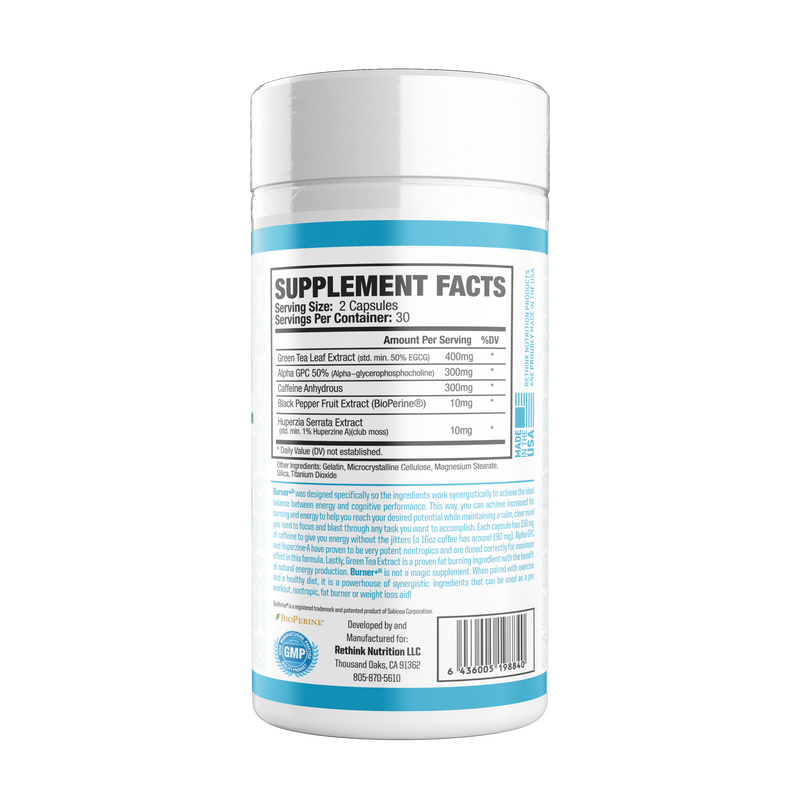 Burner+ - Energy, Focus & Fat Loss Formula, 60 Capsules - Rethink Nutrition